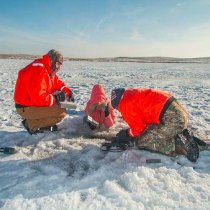 Field ecologists doing ice sampling at a Domain 09 field site