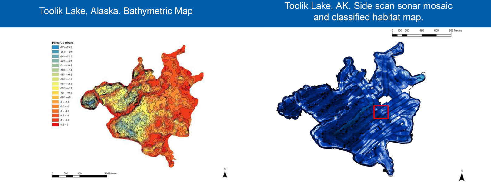 Bathymetry and habitat maps of the TOOK field site. 