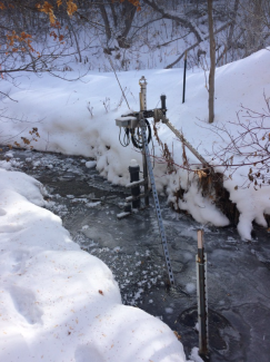 Ice crystals in stream at the REDB aquatic site