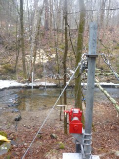 Sideview of the overhead cable system design in a wadeable stream. 