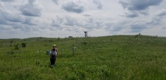 Field technicians walking towards tower